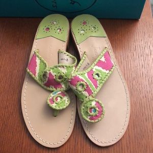 Jack Rogers Pink and Green Linen Navajo Sandals 8